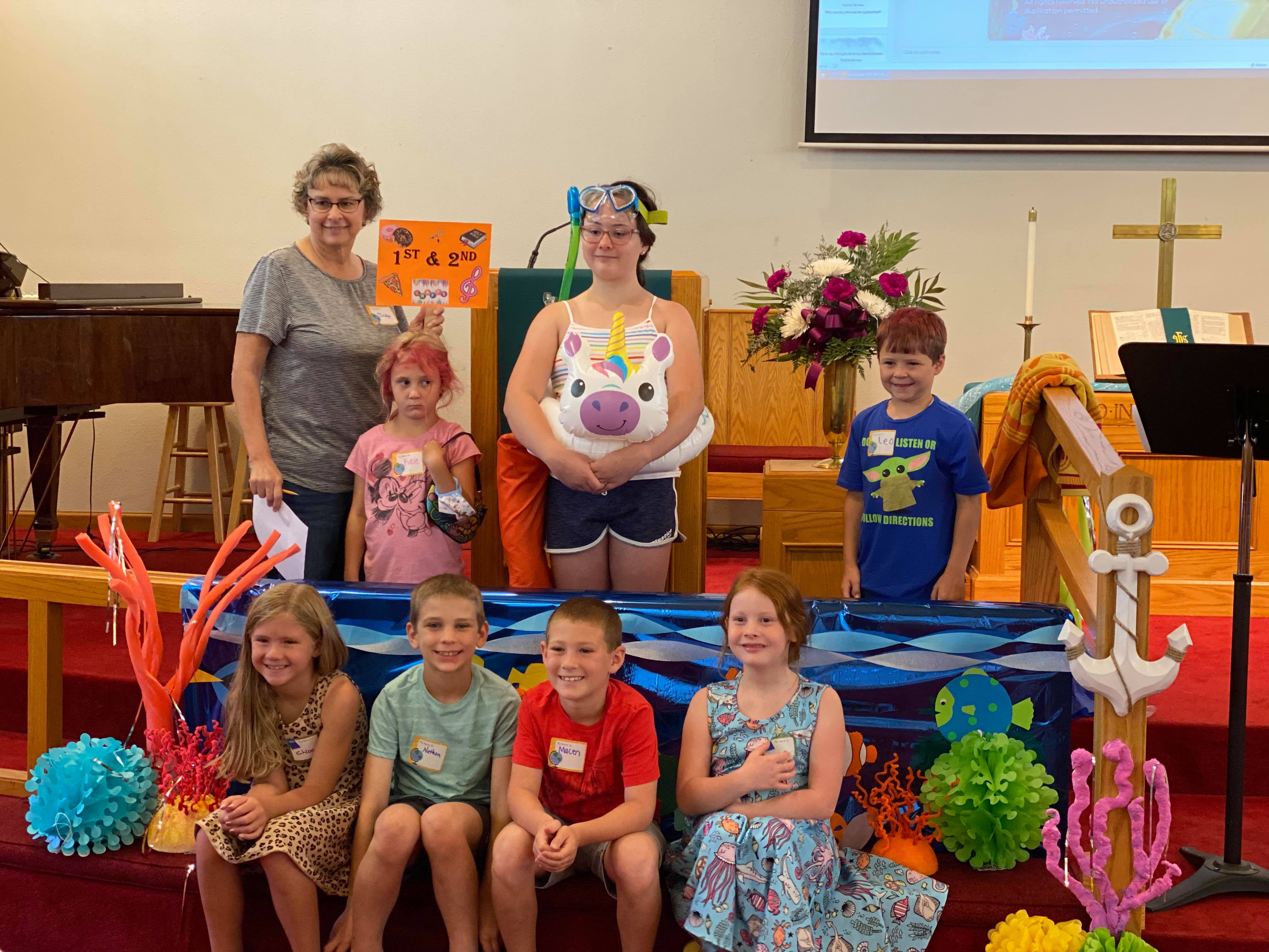 1st and 2nd grade vbs kids with diver dee dee and Sissy