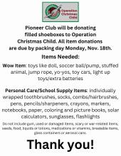 flyer giving information for items to be donated to Operation Christmas Child if you need visual assistance please contact the church office